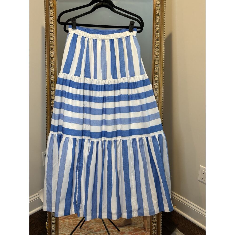 Vinyard Vines Tiered Maxi Skirt, Blue White Stripe, S